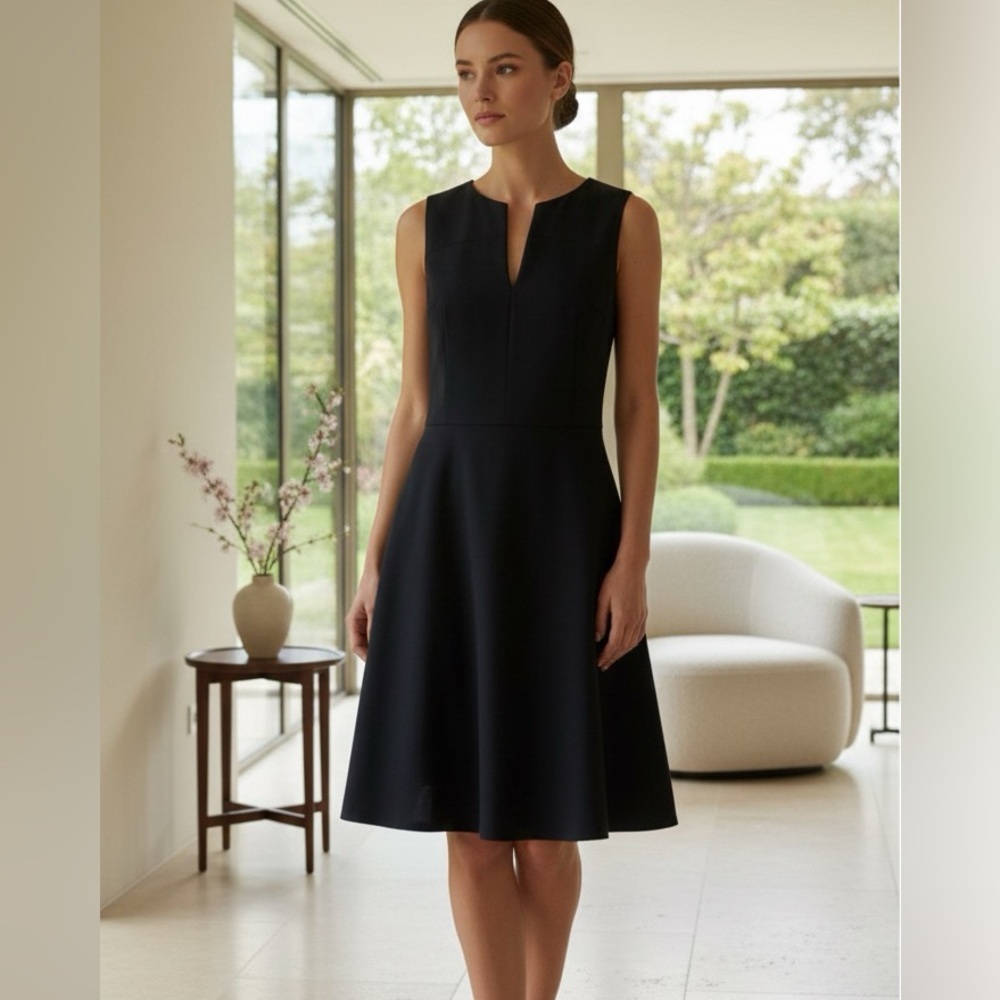 Theory size 6 sleek sleeveless black dress classic designer capsule wardrobe